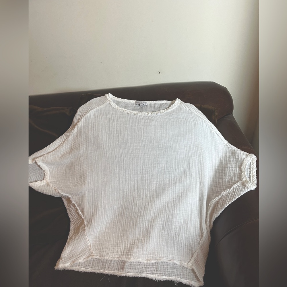 Michael Stars White Soft Gauze Unstructured “Tube Sleeve” Blouse